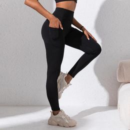 Active Pants Nude Yoga Leggings Black Push Up BuLifting Women Tight Fit Seamless Training Sport Fitness With Pockets