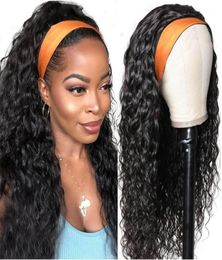 headband wigs 100 HumanHair Grip Scarf Water Wave Human Hair Wig No Lace plucking for Women No Glue and Sew In3611497