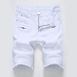 Summer Mens Denim Shorts Street Clothing Trend Personality Slim Short Jeans White Red Black Male Brand Clothes 240306