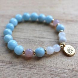 Strand WMB36748 Aquamarine Rainbow Moonstone Sunstone Mala Bracelet Healing Crystals For Anxiety Relief Inner Strength Beginnings