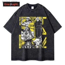 Men's T-Shirts Legal T-shirt Retro Wash Anime One T-shirt Extra Large Street Costume Comic Ace Zoro Franky Luffy Kid Sanji Top Mens T-shirt Q240316