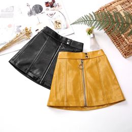 Dresses Kids Leather Skirts for Spring Girls Casual Mini Pu Leather Skirt Teenager Girl Faux Leather Skirt for Autumn Children 110160cm