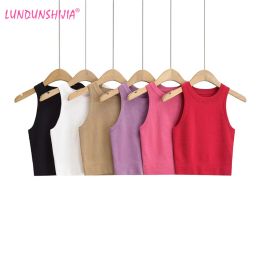 Tops LUNDUNSHIJIA 2023 New Sexy Women Spring Summer Tank Tops Sleeveless Oneck Knitting Ladies Top 6 Colors