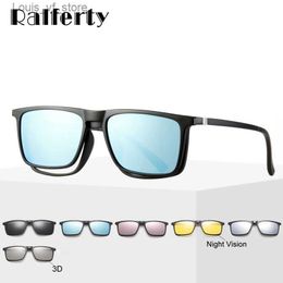 Sunglasses Ralperty 6-in-1 Magnetic Sunglasses for Men Polarised Clip Glasses for Women Square Prescription Optical Frame 3D Yellow Oculos A2249 H240316