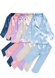 kids clothes girls boys Ice silk outfits children Solid Colour Topspants 2pcsset fashion Pyjamas Sets Spring Autumn baby Clothing8675694