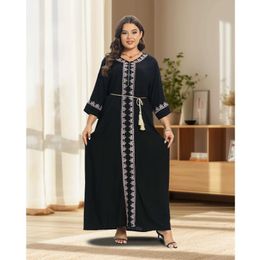 Basic Casual Dresses PlusSize African Caftan Cotton Kaftan Embroidery Abaya Beach Home Dashiki Loose Boubou Casual Traditional DressesC24315