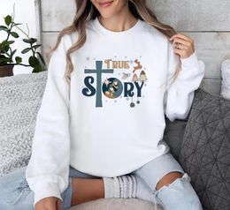 Women's Hoodies True Storey Christmas Print Pattern Hoodie Long Sleeve Vintage Retro Pullover Y2K Graffiti Casual Sports Woman Clothing