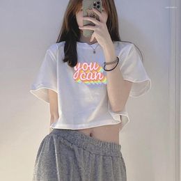 Women's T Shirts Y2K Sweet And Trendy Personalised Printed Short T-shirt Loose Casual Summer Girl Leaky Belly Top Sleeve