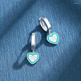 Stud Earrings S925 Pure Silver Style Blue Love Heart Letter Circular Ear Ins Sweet Cool Fashion Girl Temperament Personality