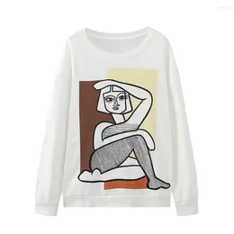 Women's Hoodies 2024 Autumn Versatile Fashionable Loose White Girl Printed Pattern Round Neck Sweatshirt 1165696