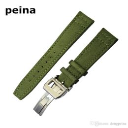 21mm NEW Black Green Nylon and Leather Watch Band strap For IWC watches249H