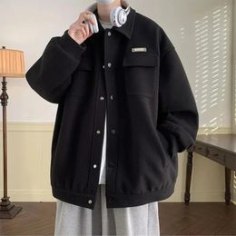 All Match Versatile Spring Autumn Fashion Mens Solid Casual Shirt Loose Pockets Letters Jacket Coat Cool Boy Soft Warm 240311