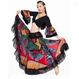 Stage Wear 720 Degree Flower Printed Gypsy Skirt Belly Dance Tribal Clothing Costume Flamenco Clothes Women Dancing Dress