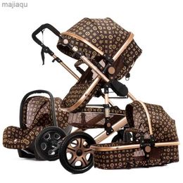 Strollers# Luxury Baby Stroller 3 in 1 Infant Stroller Set Portable Reversible High Landscape Baby Carriage Trolley Travel Pram 7GiftsL2403