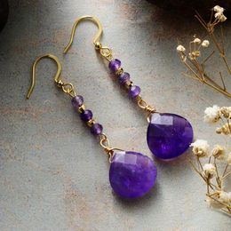 Stud Earrings High End Gold Plated Brass Waterdrop Amethysts Dangle Drop Woman Healing Crystal Designer Jewellery Creative Gifts