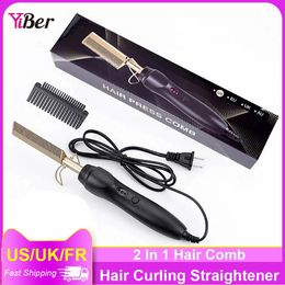 Multifunctional Comb Hair Straightener For Wigs Anti-scalding Heating Comb Hair Curling Straightening Tool Wet And Dry Hair 240306