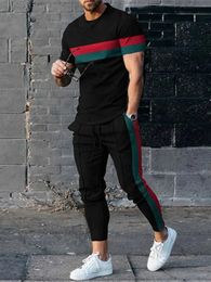 Fashion Men Tops Trousers Tracksuit Sportswear Short Sleeve T Shirt Long Sweatpants Streetwear 2 Piece Sets Men Clothing 240305