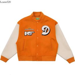 Hip Hop Varsity Jacket Men Letter Embroidery Colour Block College Womens Haruku Street Baseball Coats Unisex Orange