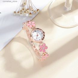 Other Watches Rhinestone Flower Quartz Bracelet Cute Fairy Core Analogue PU Leather Bangle For Women Girls Y240316