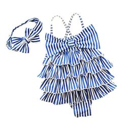 Children Swimsuits For Girls Baby Kids Beach One Piece Swimwear Navy Style Blue Striped Bathing Suit 29 Years Swimming Clothing Y4521976