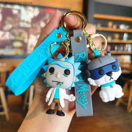 Keychains Lanyards Rick and Morti Dolls Keychains Cartoon Anime Figures Keyrings Fashion Cute Car Bags Pendant Key Holders Kids Birthday Gift 2023 Y240318