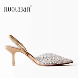 Slingback Artificial Pearl Decorated Women Pumps Wedding Shoes Sexy High heels Sandals Elegant Summer Party Bridal Shoes Woman 240313