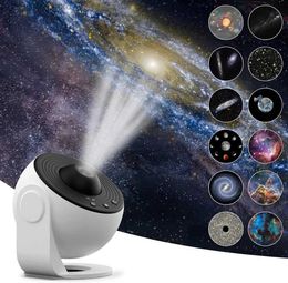 Lampade da tavolo 12 dischi Galaxy Luce notturna Planetario Proiettore stellare Proiezione di immagini HD Lampada da tavolo a LED per la casa Camera da letto Decorazione della camera dei bambini YQ240316