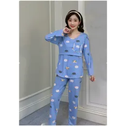 Sleepwear Breastfeeding Maternity Women Nightgown 2022 Spring Long Sleeve Top+Pant 2pcs Nursing Pyjama For Pregnancy Women Sleepwear D0073