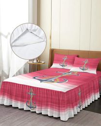 Bed Skirt Ocean Gradual Anchor Rose Red Elastic Fitted Bedspread With Pillowcases Mattress Cover Bedding Set Sheet