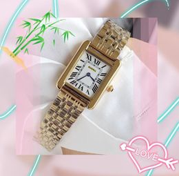 High-End Quality Women Roman Tank Dial Dress Watches Leather Stainless Steel Strap Lady Iced Out Quartz Movement Rose Gold Silver Hip Hop Out Bling Watch Gifts