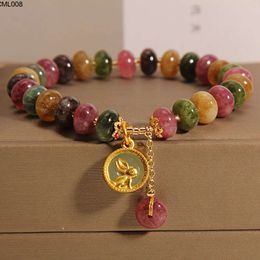 Natural Coloured Tourmaline Jade Bracelet for Female Instagram Niche Light Luxury Rabbit Pendant Exquisite As a Gift Girlfriends