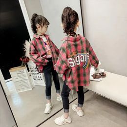 Girl Spring Autumn Clothes For Blouse Girls Plaid Pattern Childrens Shirt GirlCasual Style Shirts 240307