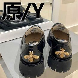 23% OFF Sports 2024 High edition source standard g Carrefour womens new muffin thick soled horse Title buckle bee single British small leather shoes