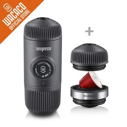 Wacaco Nanopresso Portable Espresso Maker Bundled with NS Adapter Compact Travel Coffee Maker Coffee Drinks on the Go 240313