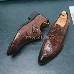 Деловая деловая обувь с пряжкой, повседневная обувь с острым узором и тиснением, модная мужская обувь из натуральной кожи, Zapatos Hombre