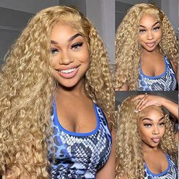 #27 Brown Lace Front Wig Deep Curly Lace Front Human Hair Wigs Coloured Honey Blonde Lace Frontal Wigs For Women 30 Inch