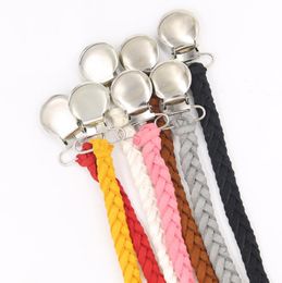 Baby Pacifier Clips Braided Leather Chain Candy Color Infant Feeding Accessories Hand Made Pacify Products Gift6745883