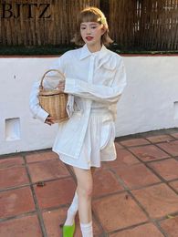 Women's Blouses BJTZ Design Sense Flower White Shirt For Women 2024 Spring Autumn Unique Korean Casual Niche Long Sleeved Top