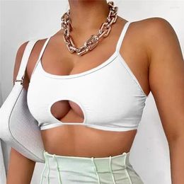 Women's Tanks 2024 Summer Low Back Sleeveless Crop Tops Women Fashion Solid Colour Sexy Hollow Halter Vest Spaghetti Straps Camisole T-shirt