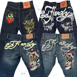Printed street jeans mens Y2K hip-hop high-waisted straight retro loose wide-leg pants denim trousers European and American 240309