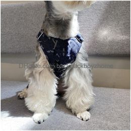 Dog Apparel Designer Dog Clothes Luxury Pet Suspender Pants Apparel With Old Flower Pattern Jumpsuit Overall For Small Dogs Blue Class Dht63