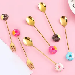 Spoons 3Pcs 430 Stainless Steel Fruit Spoon Donut Decoration Cute Dessert Cake Coffee Fork Kitchen Supplies