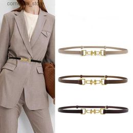 Belts Two-Layer Cowhide Thin Belt Women Dress Decoration Belts Adjustable Waistband For Lady Elastic Metal Buckle Fine Body-SculptingY240316