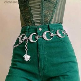 Belts Boho Moon Sun Hollow Waist Chain Y2K Trend Tassel Dress Chain Women Adjustable Body Belts Belly JewelryY240316