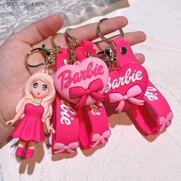 Keychains Lanyards Barbie Letter Keychain Kawaii Cartoon Y2k Love Coin Purse Anime Car Key Pendant Girl Heart Gift Wholesale Y240316