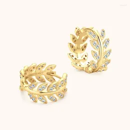 Hoop Earrings Real Moissanite Diamond 925 Sterling Silver Piercing Certified Leaf Earring 14k Gold Plated For Women Girl Jewelry