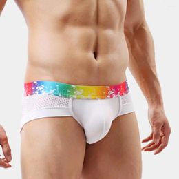 Underpants Sexy Men Underwear Panties Mens Brief Shorts Colourful Waistband Breathable Low Waist Mesh Patchwork U Convex Briefs