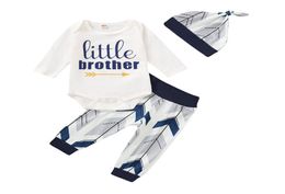 Infant Baby Letter Outfits Cartoon Prirnted Boys Clothes Toddler Long Sleeve Little Brother Rompers Elastic Splicing Pants With Ha4527373