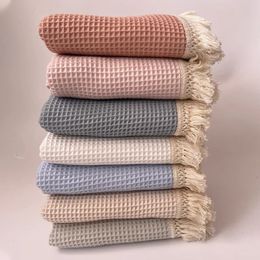 Tassel s born Waffle Cotton Baby Swaddle Blanket Born Stroller Bedding Items Infant Nap Bed Cover 240313