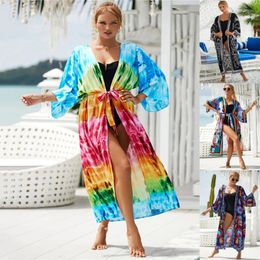 17Colors Printing Bikini Cover-ups Retro Long Kimono Beach Dress Tunic Women Clothing Wear Swimsuit Cover Up Robe De Plage